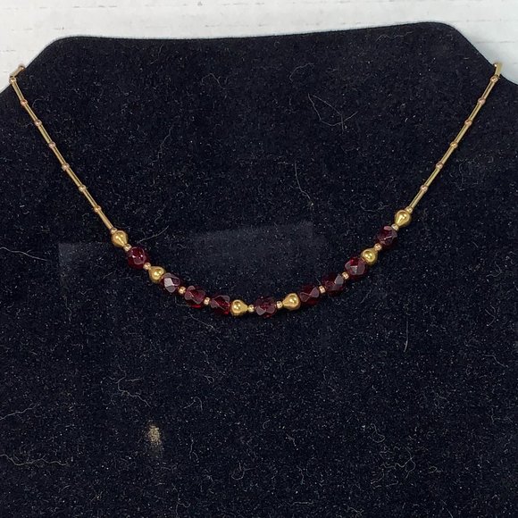 15" Red and Gold Handmade Beaded Necklace - Picture 1 of 13